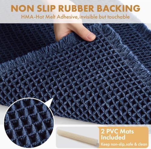 MIULEE Set of 2 Waffle Bathroom Rugs Boho Bath Mat Navy Blue 18x30 Inch