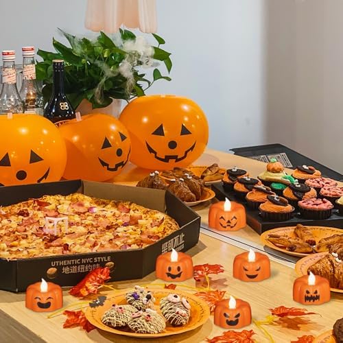GenSwin Pumpkin Halloween Flameless Candles Battery Operated with Timer
