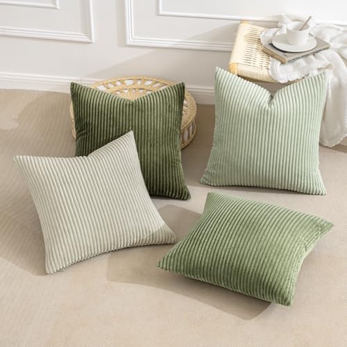 MIULEE Soft Corduroy Decorative Throw Pillow Covers Light Green 18x18