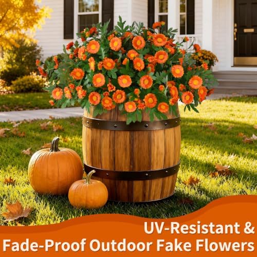 INQCMY Fall Artificial Mums Flowers for Outdoors Planter Fake Plants 6 PCS