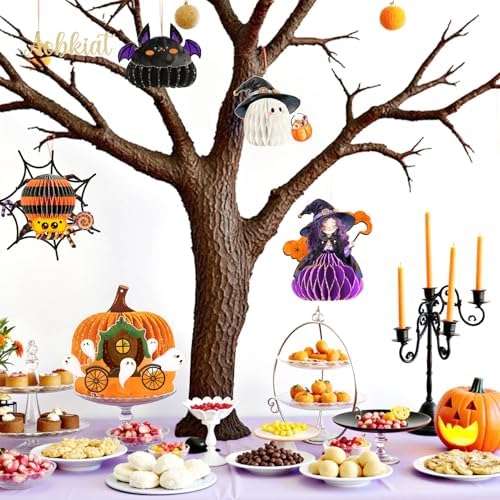 AOBKIAT Halloween Party Decorations,5PCS Hanging Honeycomb Ornaments
