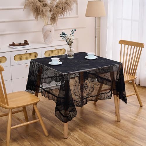 Black Lace Tablecloth Vintage Table Cloth (Black, 55”x55”, Square)