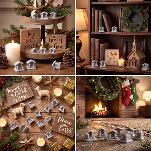 RoundFunny 50pcs Miniature Christmas Nativity Resin Holy Family with Manger