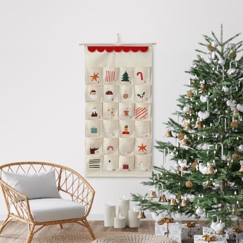 MONOBLANKS Fabric Hanging Advent Calendar with Pockets, Christmas Pattern B