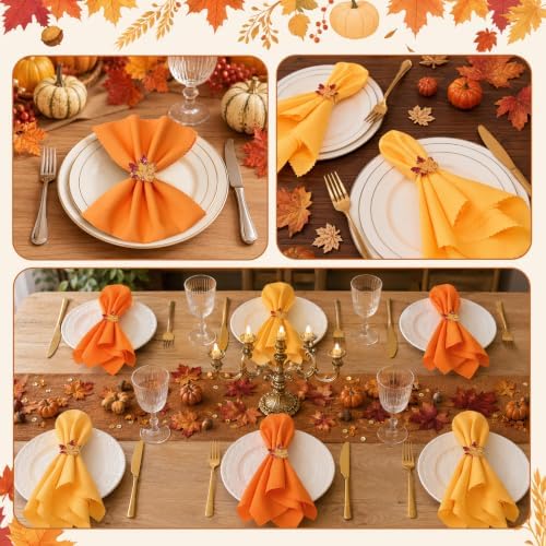 Fall Thanksgiving Cloth Napkins and Napkin Rings, Fall Table Decorations