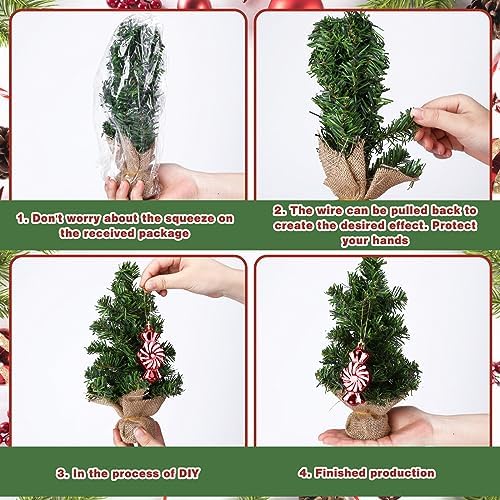 Yinder Tabletop 12 Pcs Mini Christmas Tree 7.87 Inch Artificial Mini Xmas Miniature Pine Christmas Tree with Linen Base for Xmas Holiday Decorations Indoor Home Kitchen Dining Table
