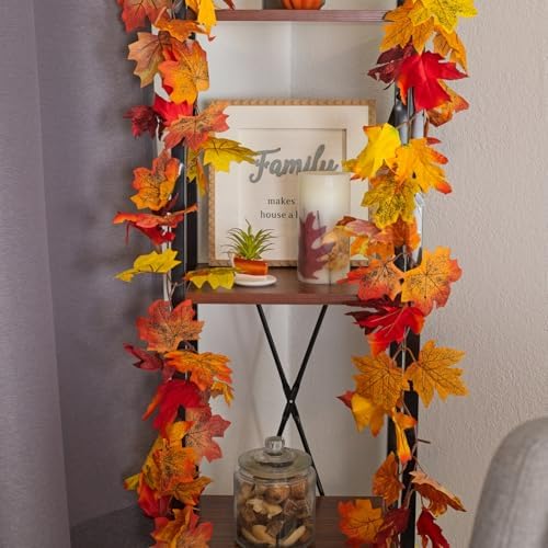 CQURE 24 Pack Fall Leaf Garland, Total 142Ft Artificial Maple Leaf Garland Fall Leaves Autumn Hanging Vines Maple Leaves Thanksgiving Decor for Home Fireplace Party