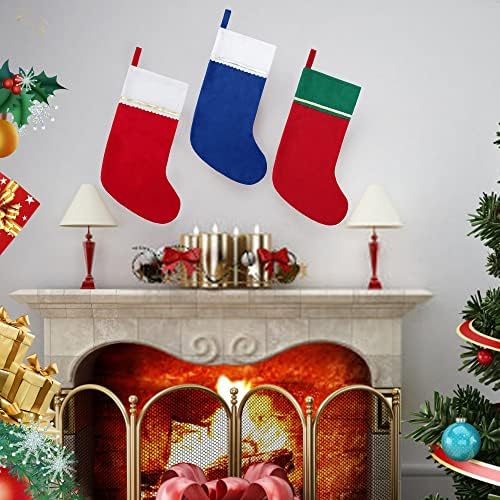 12 Pack Felt Christmas Stockings, 19 Inches Blue and White Christmas Stockings Hanging Ornaments, White Cuff with Silver Trim Christmas Stockings for Family Christmas Holiday Decorations