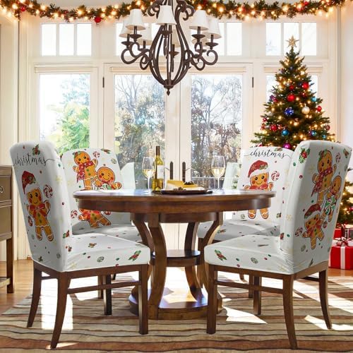 Christmas Chair Covers Set of 4 Gingerbread Winter Parsons Chair Slipcovers
