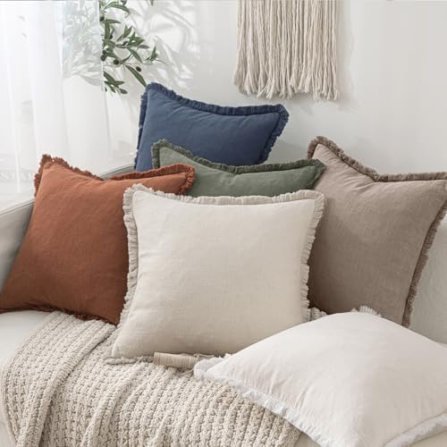 MIULEE Linen Fringe Decorative Fall Euro Throw Pillow Covers Dune 22x22