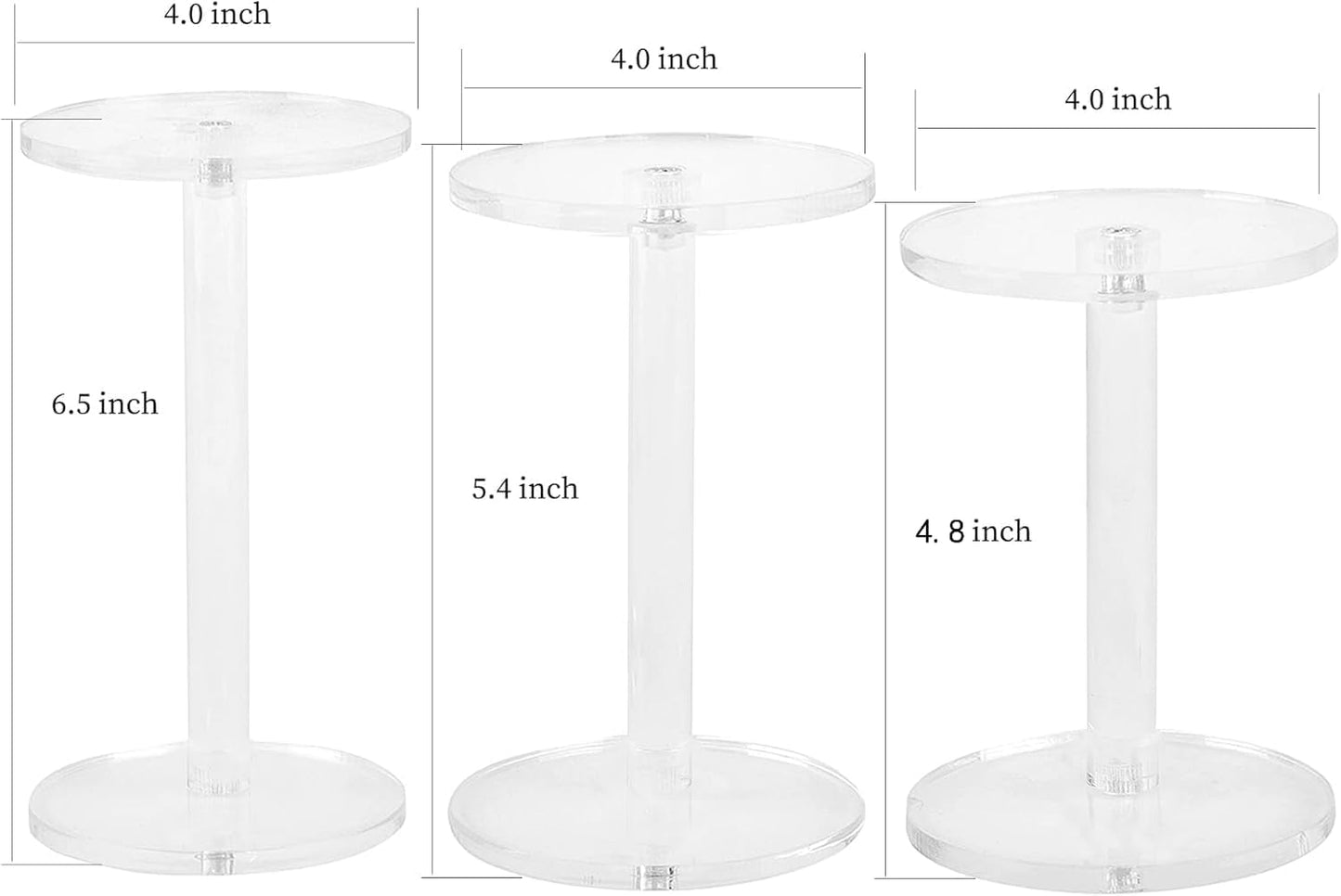 4 " Dia Acrylic Display Riser Jewelry Watches Round Pedestal Flower- Stand Small Figure / Set of 3