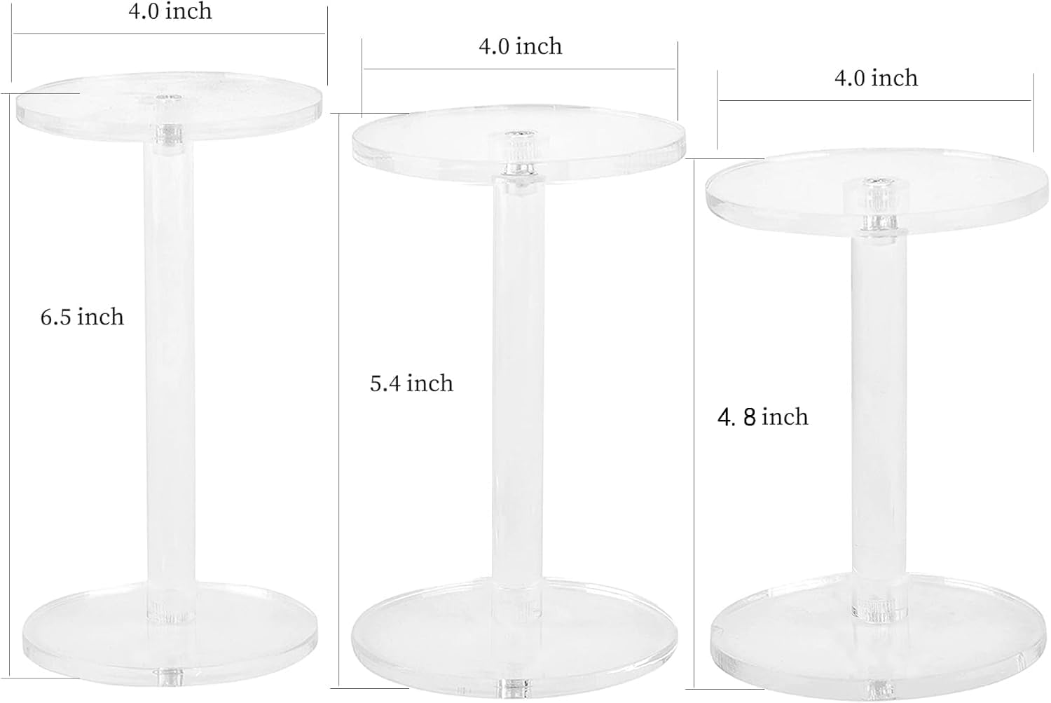 4 " Dia Acrylic Display Riser Jewelry Watches Round Pedestal Flower- Stand Small Figure / Set of 3