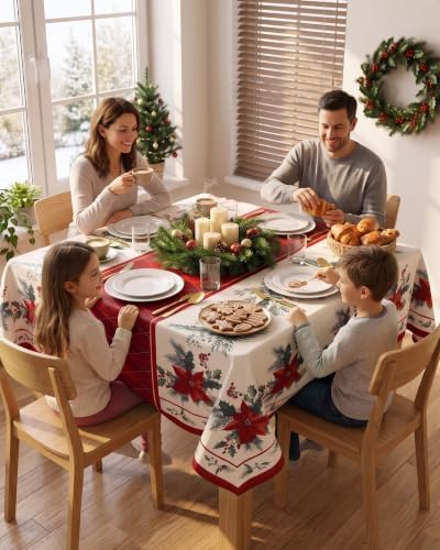 Square Christmas Tablecloth, Holiday Dining Decor, 60x60 Inch