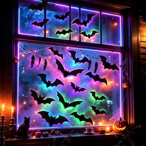 DIYASY 40 Pcs Light up Bats Wall Decor, 3D Halloween Lighted Bat Stickers