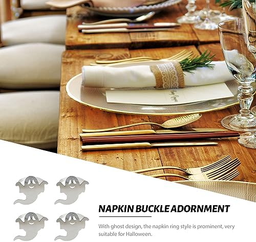 Luxshiny 4pcs Halloween Ghost Napkin Alloy Napkin Holders for Festive Dining Table Decor Creative Ghost-Shaped Tableware for Halloween Parties Gatherings