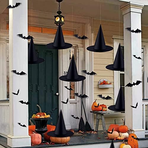 XIMISHOP 12pack Halloween Witch Hats Decortions with 3D Bats Wall Decor