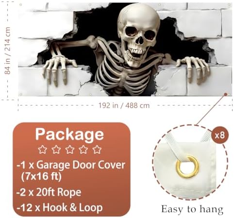 7 x 16 ft Halloween Garage Door Cover Halloween Decorations Outdoor Hanging Banner Garage Buddy Backdrop for Home Wall Decor Holiday Spooky Party Photo Backgrounds Window Decoration