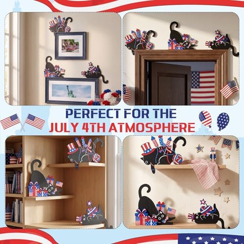 Bucherry 3 Pcs 4th of July Black Cat Door Topper Decor