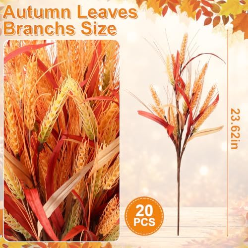 Suncalla 20 Pcs 23.6" Fall Artificial Wheat Stems