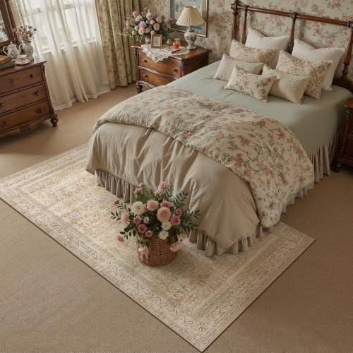 5x7 Beige Neutral Retro Area Rug