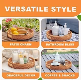Round Rattan Serving Tray / Brown