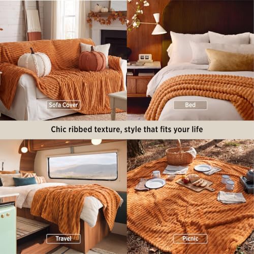 Bedsure Soft Full Size Fleece Blankets for Bed Orange 84"x90"