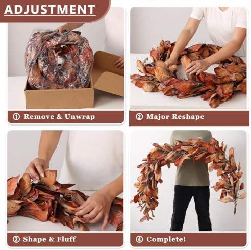 6 FT Artificial Fall Magnolia Leaf Garland for Fireplace Decoration(Orange)