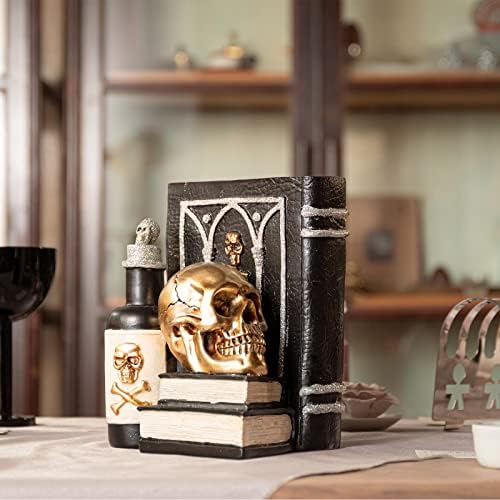 Halloween Resin Skull Heads with Books Black Figurines Indoor Decorations