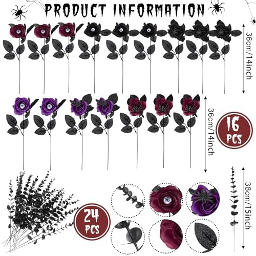 Hotop 40 Pcs Halloween Artificial Flowers with Eyeball and Spider
