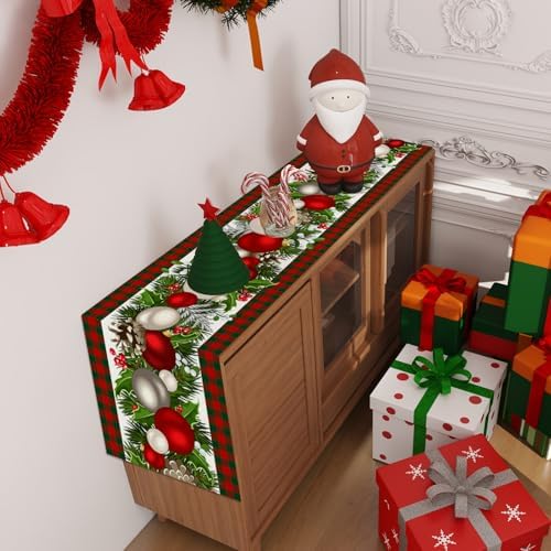 Jiudungs Christmas Table Runner, Xmas Holiday Decorations for Home Decor