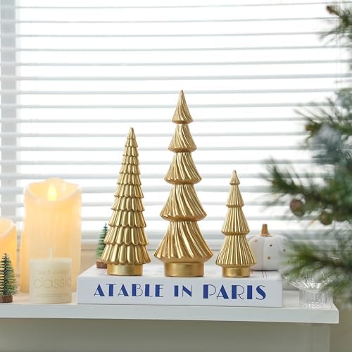FESTGLOX Gold Christmas Tree Decor, Small Resin Christmas Tree Figurines