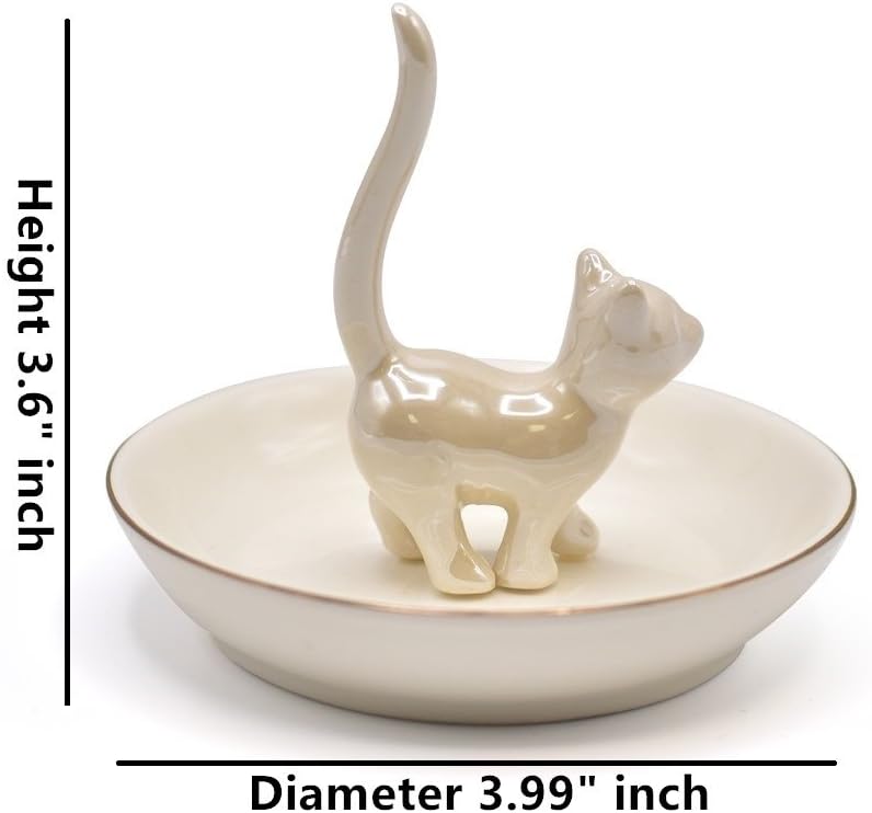 Cat Ring Holder Trinket Tray Ceramic Jewelry Dish Decorative Ring Holder/Trinket Tray / Pearl White