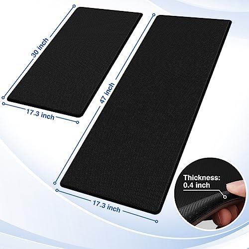 StepRite Kitchen Mats for Floor, 2-Piece Anti-Fatigue Kitchen Rugs, Black