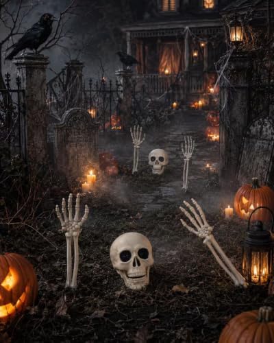 Vivinova 6P Halloween Skeleton Decorations Outdoor, 2 Realistic Skull Heads