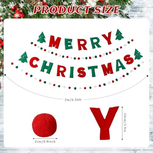 Mindsoft 4 Pcs Felt Merry Christmas Banner Pom Pom Garland for Mantel