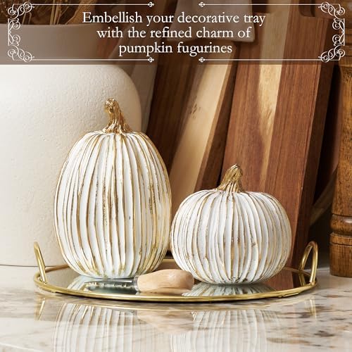 DN DECONATION White and Gold Fall Pumpkin Decoration for Table Centerpieces