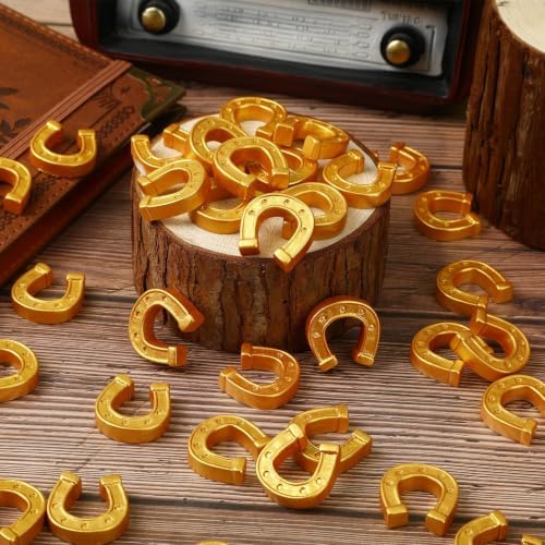 JUNEBRUSHS 50 Pcs Gold Mini Resin Horseshoe Ornamentsfor Party, DIY Crafts