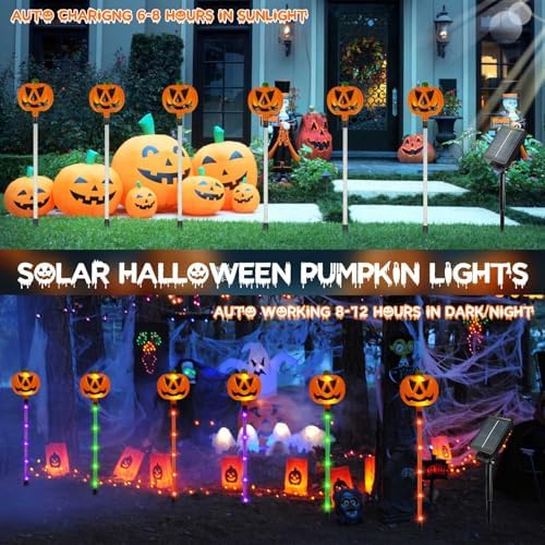 24 Pack Solar Pumpkin Lights Outdoor Waterproof for Halloween Decorations