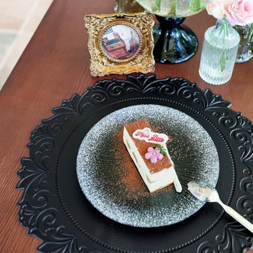 Round Faux Leather Placemats Set of 6, Dining Table Mats, Black