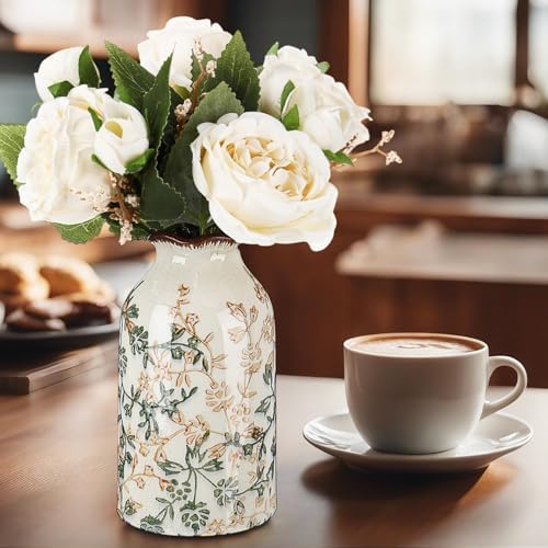 Vintage Vase Ceramic Crackle Floral Vase for Farmhouse Retro Home Bookshelf Living / Rustic / Green