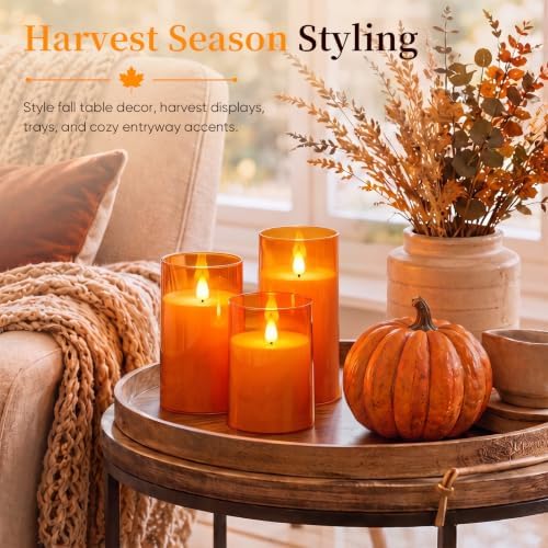 Homemory Halloween Orange Flameless Candles, Acrylic, Remote Timer, 3 Pack