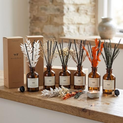 WEALD TRIBE Reed Diffuser Set for Bathroom Air Fresheners, Oil Diffuser Sticks | French Black Juniper & Cedar Scent 4.0
