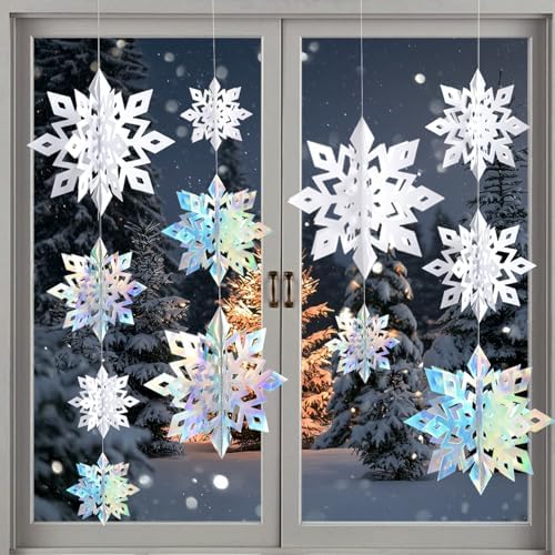 Snowflake Decorations, Paper Christmas Hanging Decor Indoor, 24-Pc
