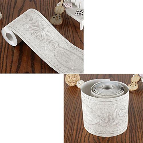 Creation Core Waterproof Wallpaper Border 3D Pattern Wall Decor Removable / Rose White / 4.2 x 196.8