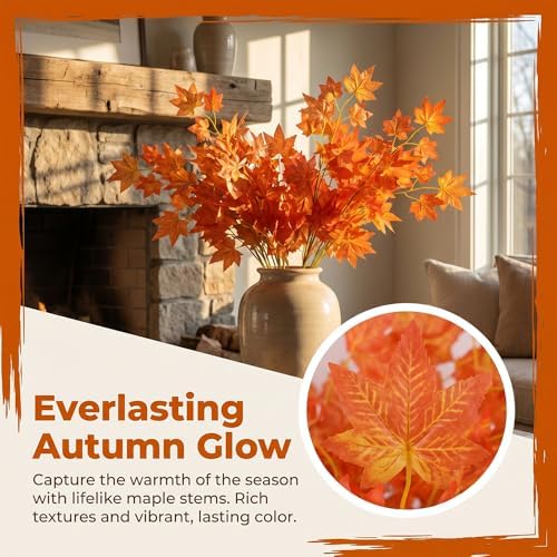 Artificial Red Maple Leaves Bunch, Silk Fall Foliage Stems 24 Inch