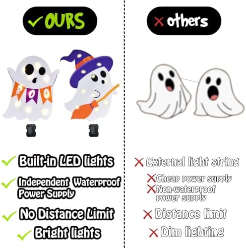 Lighted Cute Ghost Yard Signs, 4 Packs Halloween Decorations Outdoor Scary Witch Pumpkin Boo Signs with Lights for Lawn Garden Yard Stakes Outside Halloween Decoration Decor Clearance