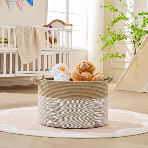 KAKAMAY Large Blanket Basket with Handles, Storage Basket for Living Room