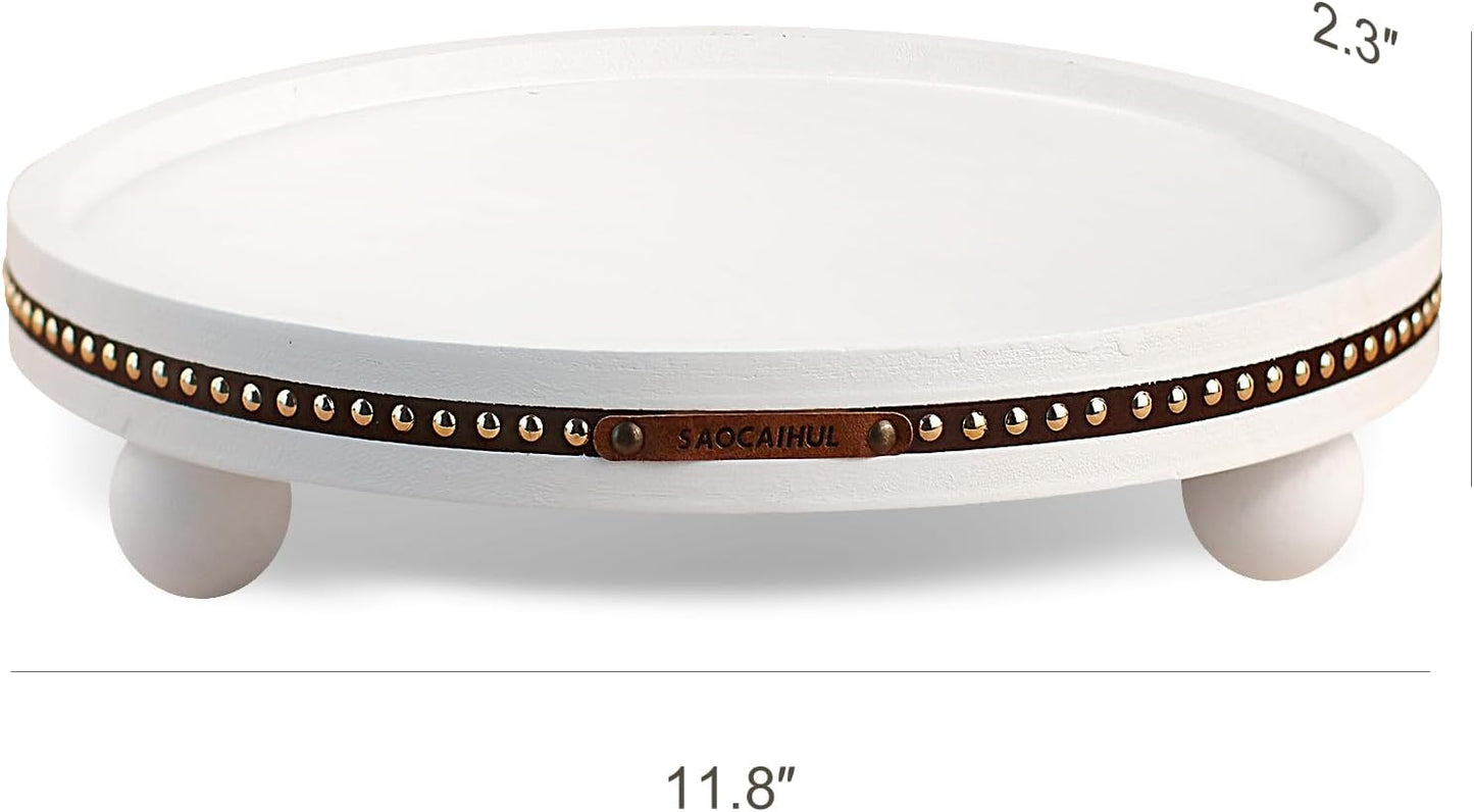 Farmhouse Decorative Round Tray / Pure White / 11.81 Inch