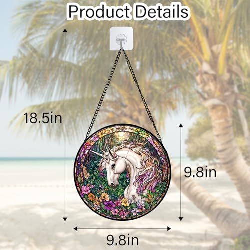 Unicorn in Flower Forest Stained Glass Window Hanging Suncatcher Gift 9.8"