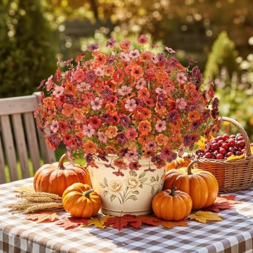 Alupssuc 48 Bundles Artificial Fall Flowers, UV Resistant Faux Mums Porch